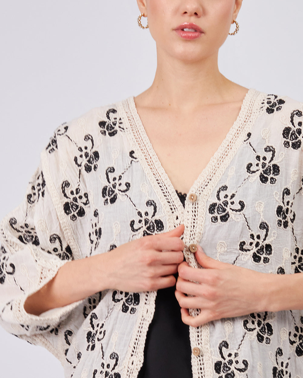 Cream Blouse With Black Pattern