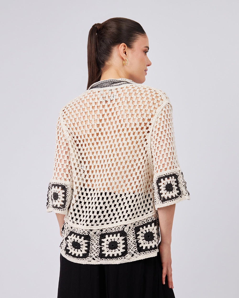 Cream Knitted Cardigan Shirt Collar