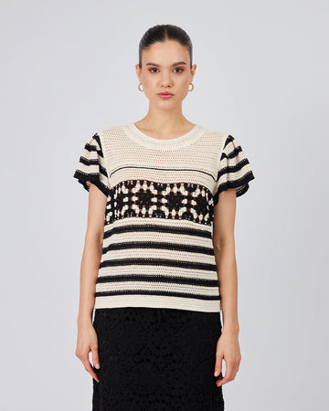 Cream Blouse Black Stripes