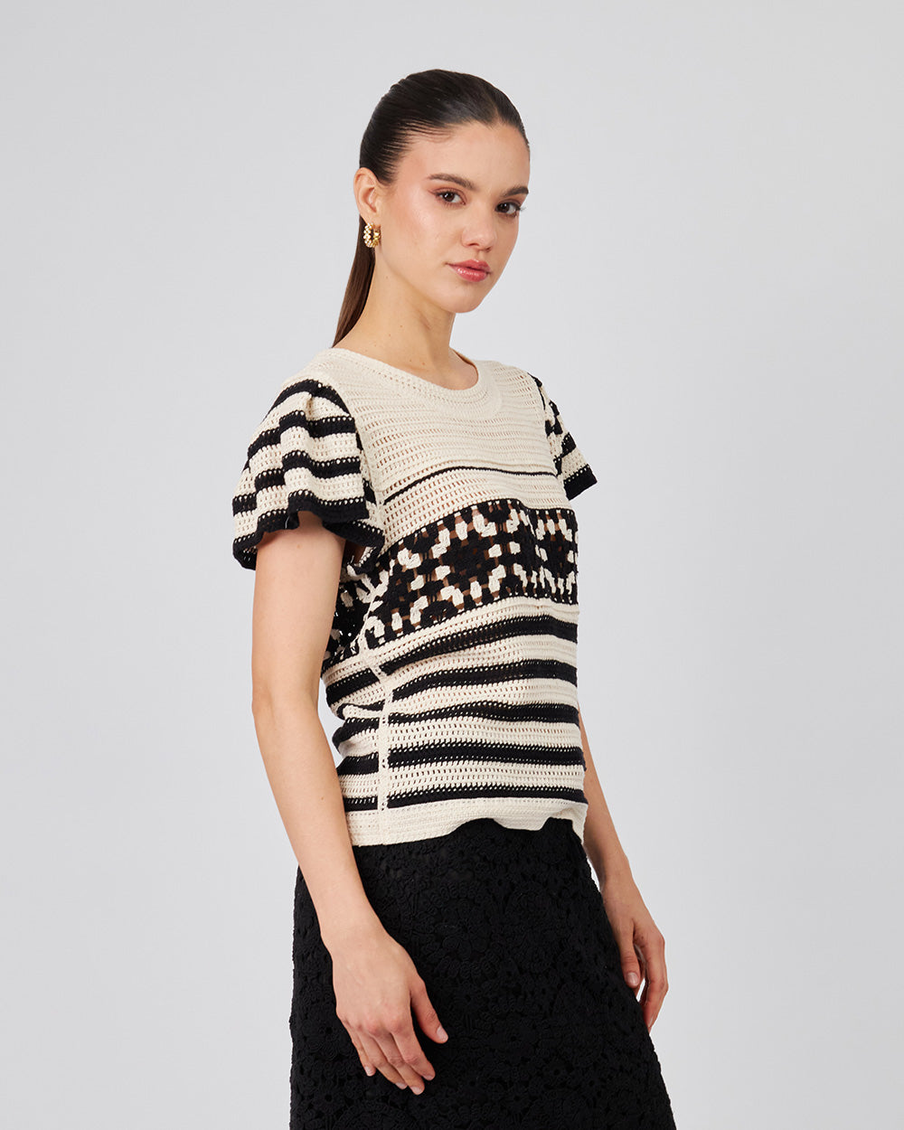 Cream Blouse Black Stripes