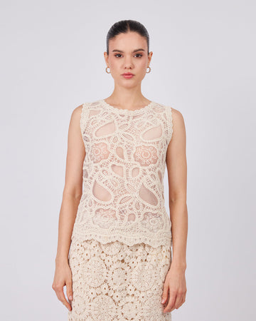 Cream Knitted Top White Tulle