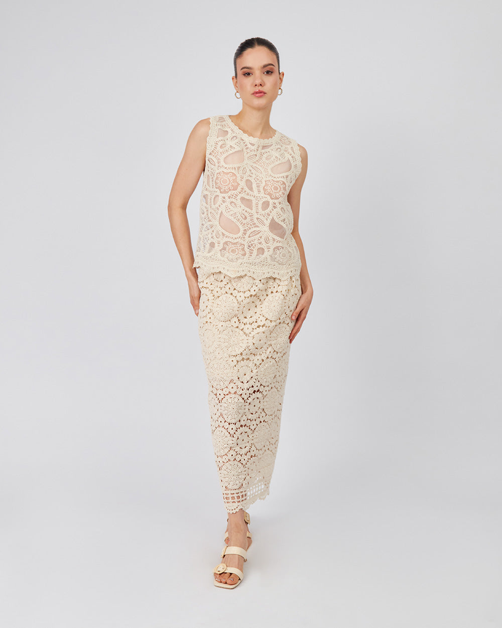 Cream Knitted Top White Tulle