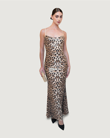 Leopard lace long dress
