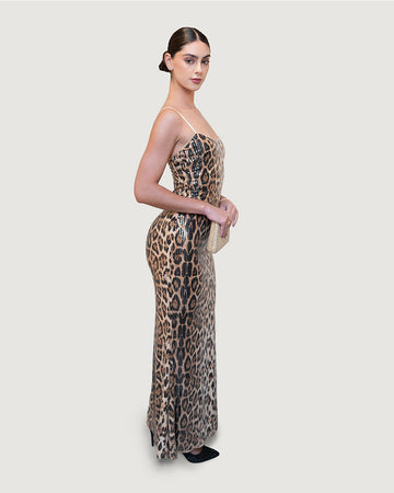Leopard lace long dress