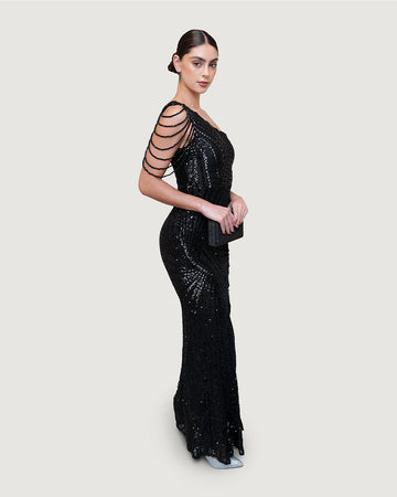 Black sequin long night dress