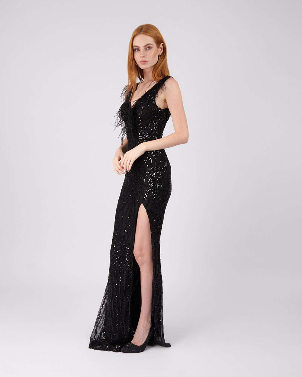 Black Sequin Dress Deep Neckline