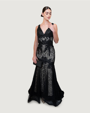 Black lace long dress sparkle