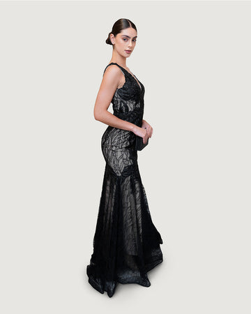 Black lace long dress sparkle