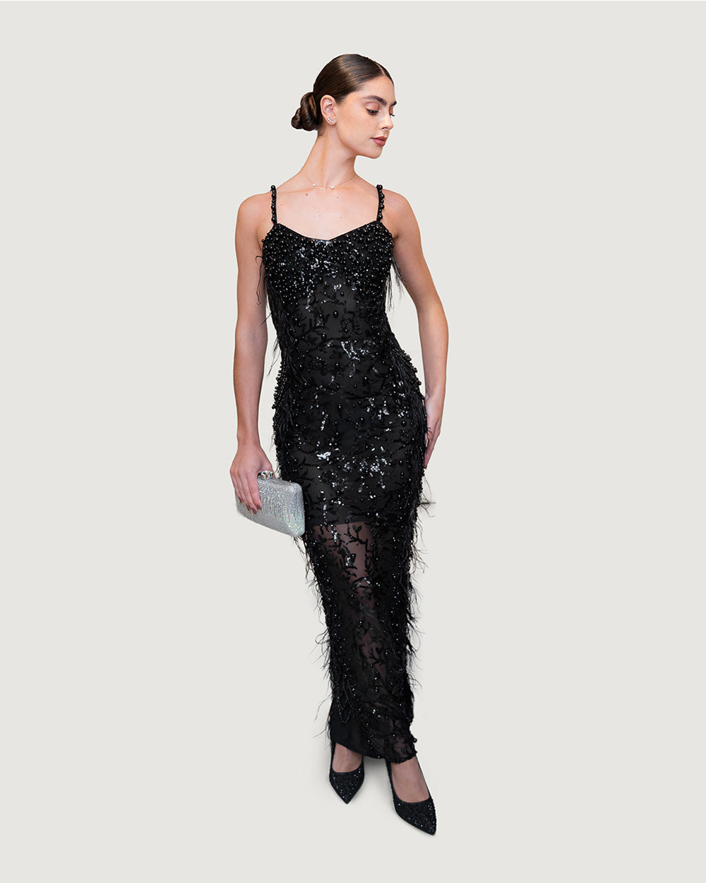 Black lace long dress