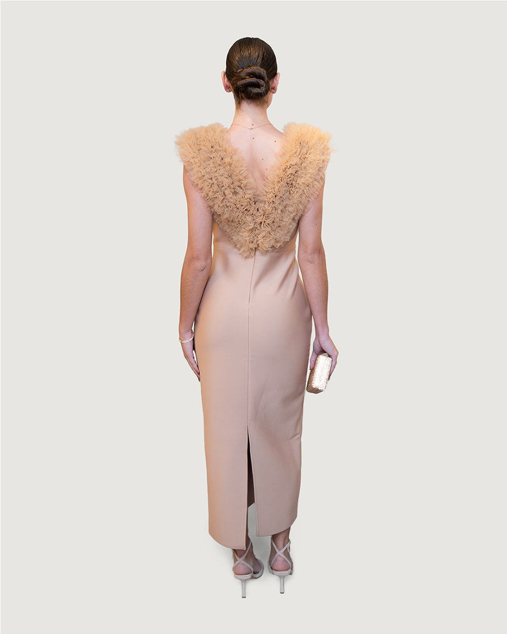 Taupe tulle long dress