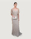 Taupe Long Dress With Lace Overlay