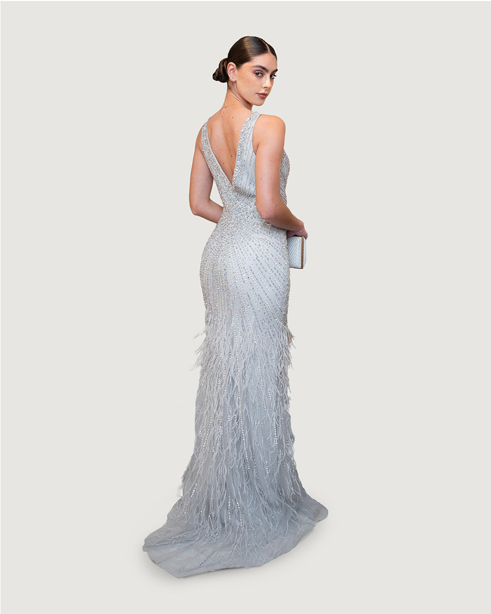 Silver feather long night dress