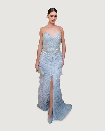 Silver Gem Feather Gown