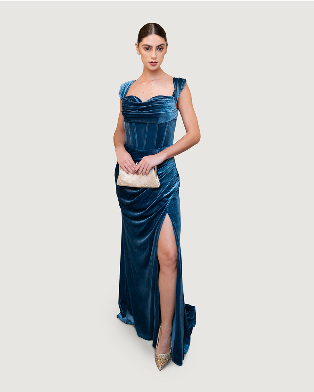 Blue velvet long dress