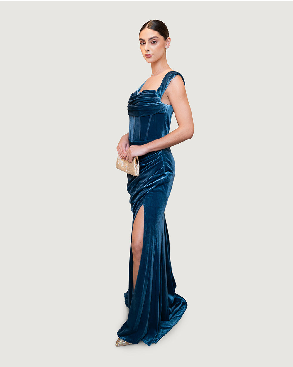 Blue velvet long dress
