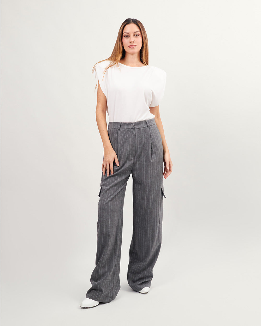 Grey striped cargo pants