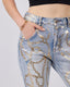 Ripped Denim Pants Gold Chains