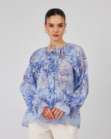 Light Blue Blouse Blue Flowers