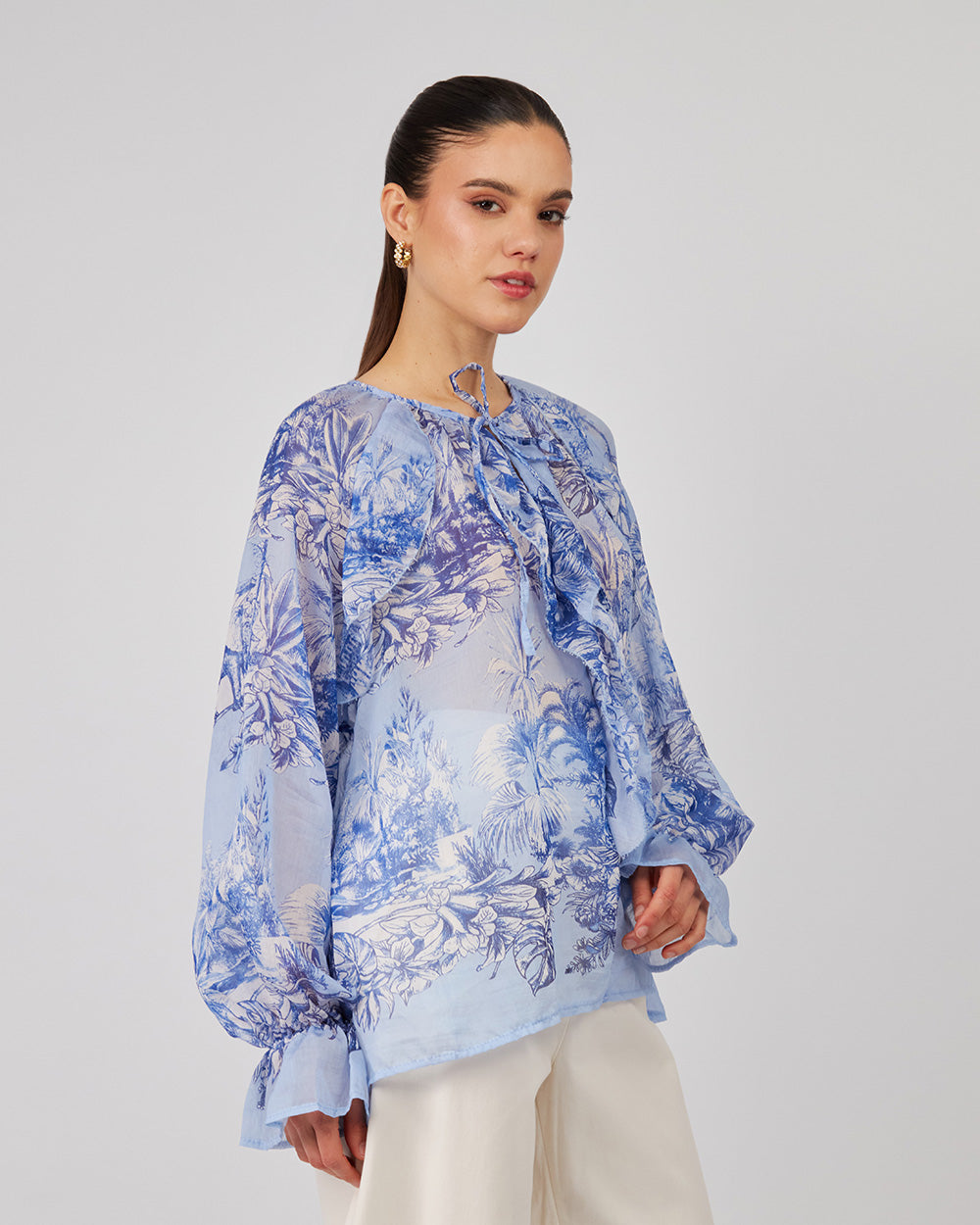 Light Blue Blouse Blue Flowers