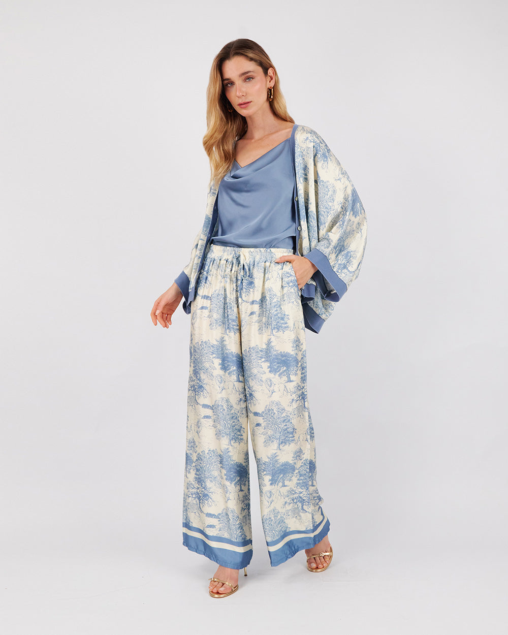 Pearl Light Blue Silk Pants