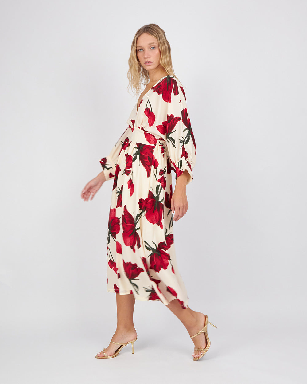 Ivory/Red Floral Batwing Dress