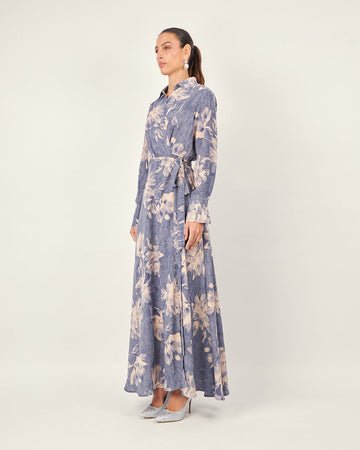 Blue/nude wrap dress