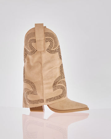 Beige suede cowboy boots