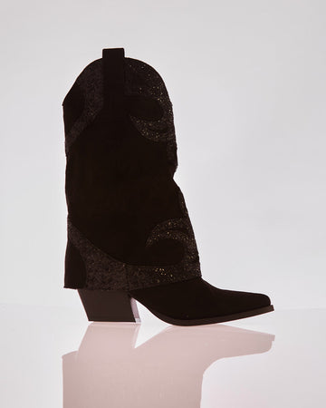 Black suede cowboy boots