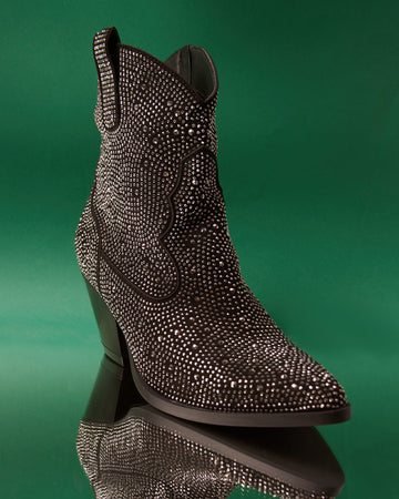 Black suede cowboy boot