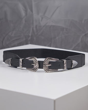 Black Belt Double Silver Buckle