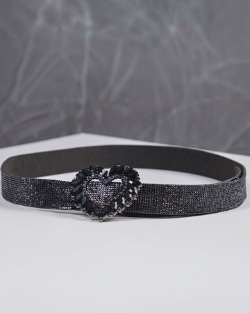 Black Suede Belt Heart Buckle