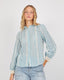 Light Blue Blouse With White Semi-High Neck