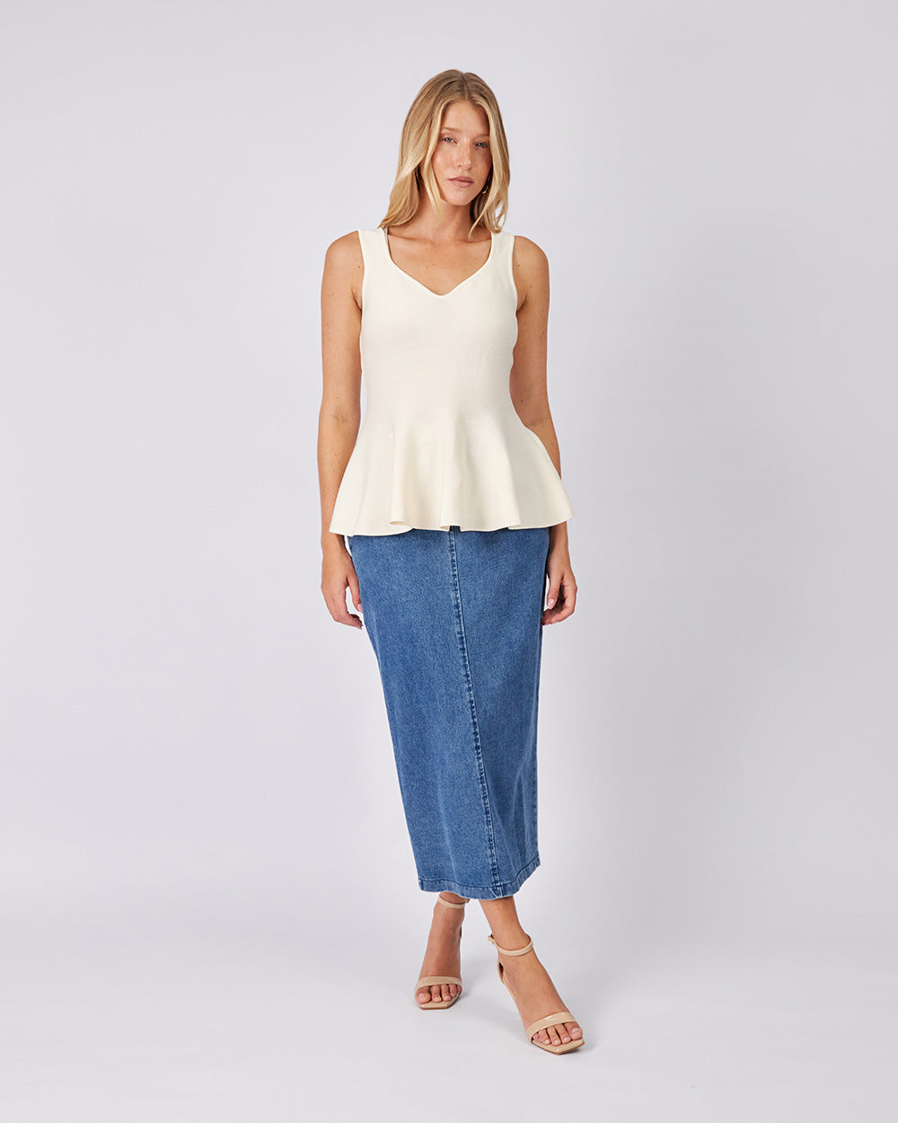 Blue Denim Skirt Rhinestones