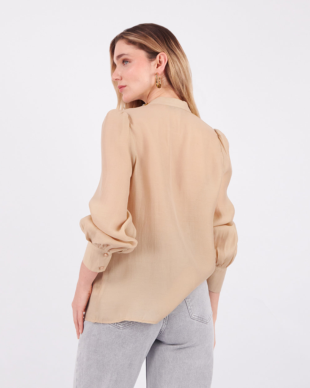 Beige Blouse With Clover Buttons And Pleats