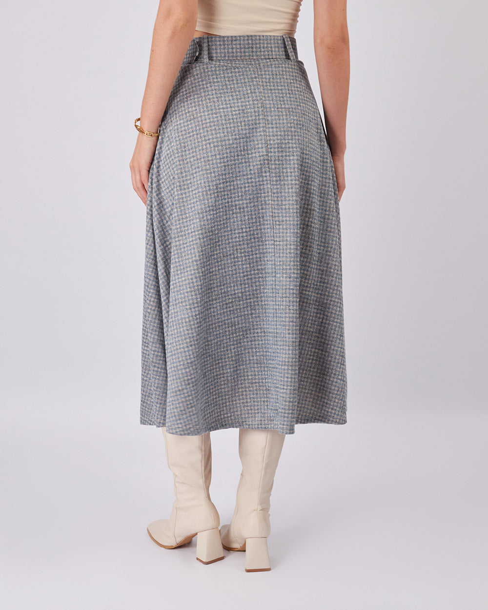Light Blue And Beige Plaid Skirt