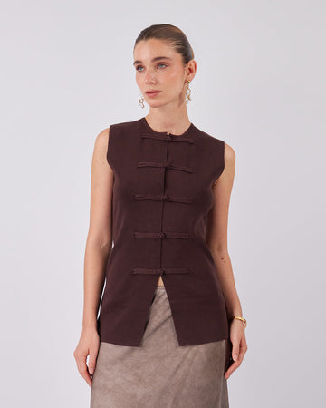 Chocolate Knit Vest Tang Buttons