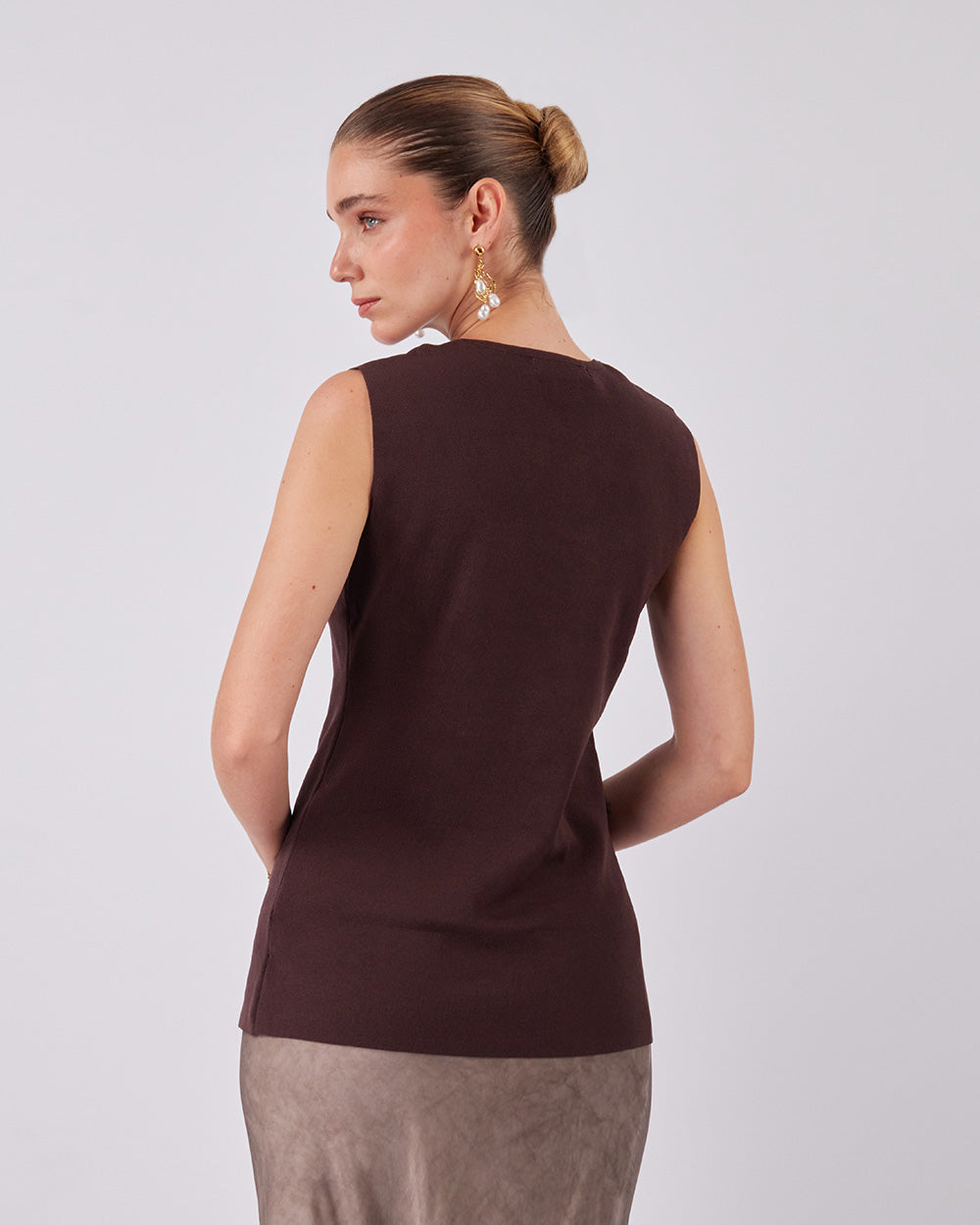 Chocolate Knit Vest Tang Buttons