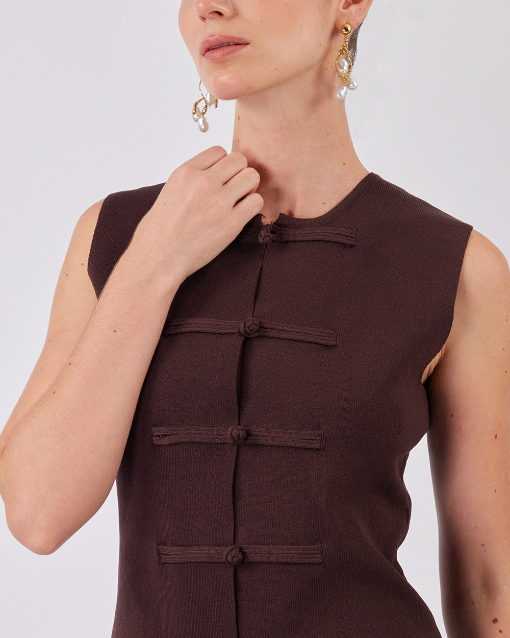 Chocolate Knit Vest Tang Buttons