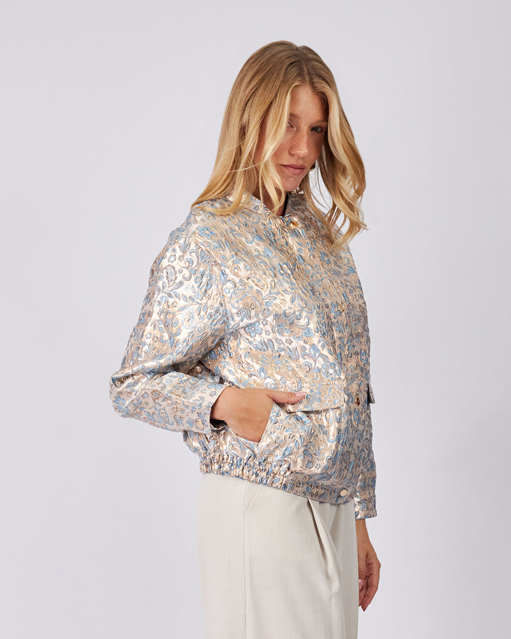 Beige Jacket Light Blue Floral Print
