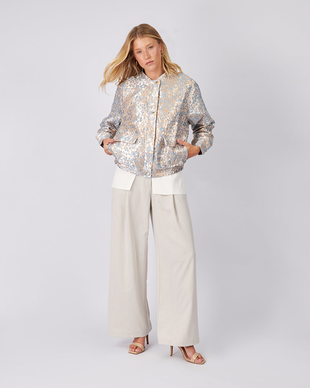 Beige Jacket Light Blue Floral Print