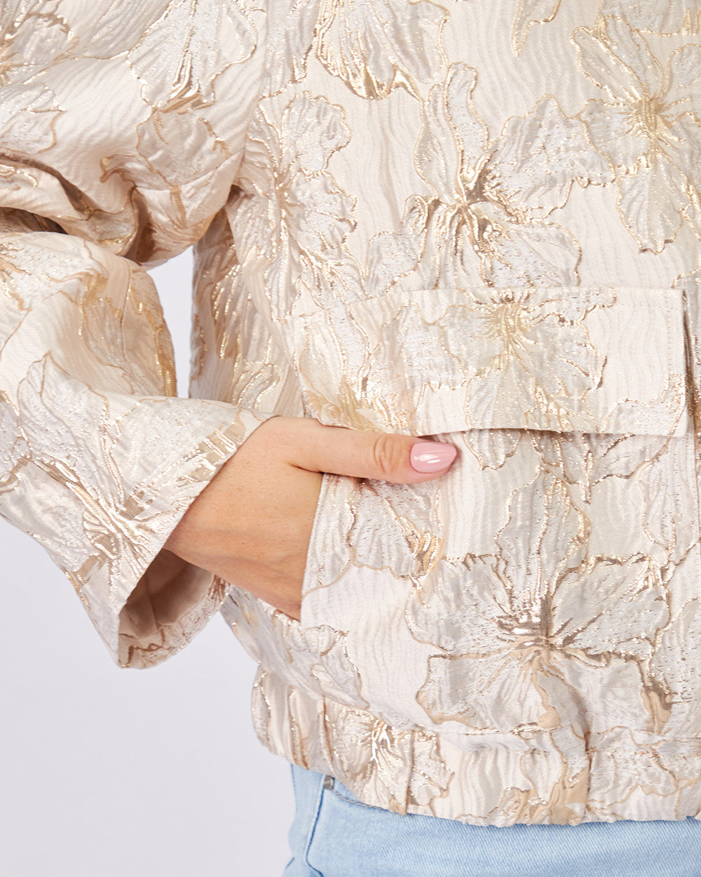 Beige Jacket Gold Floral Print