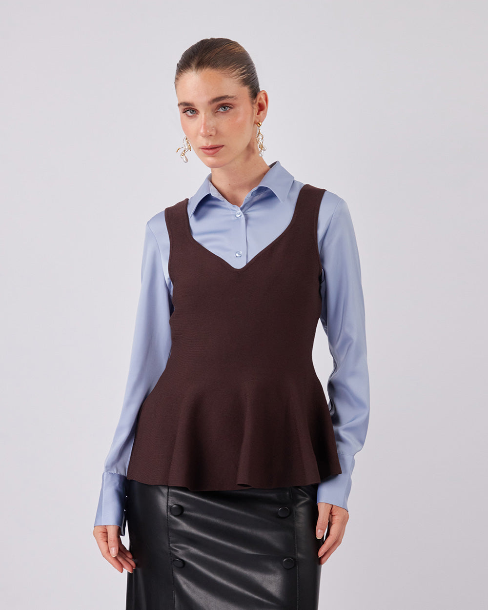 Chocolate Peplum Style Knitted Top