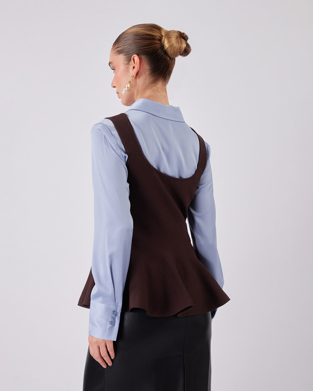 Chocolate Peplum Style Knitted Top