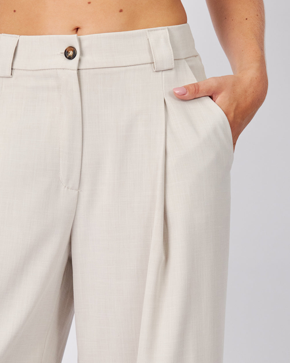 Beige Pants Elastic Waist