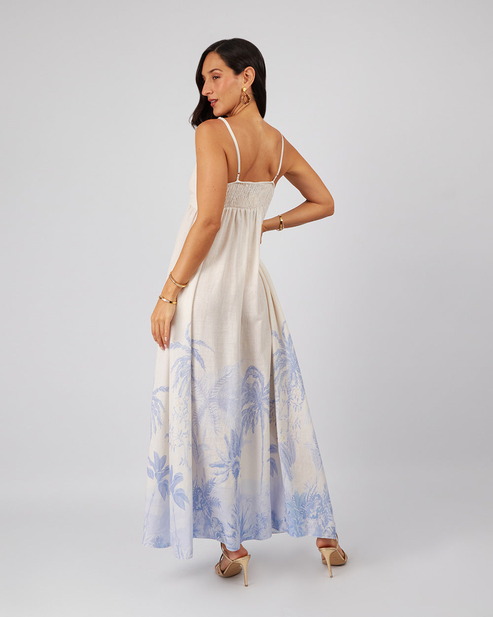 Cream Dress Blue Flowers