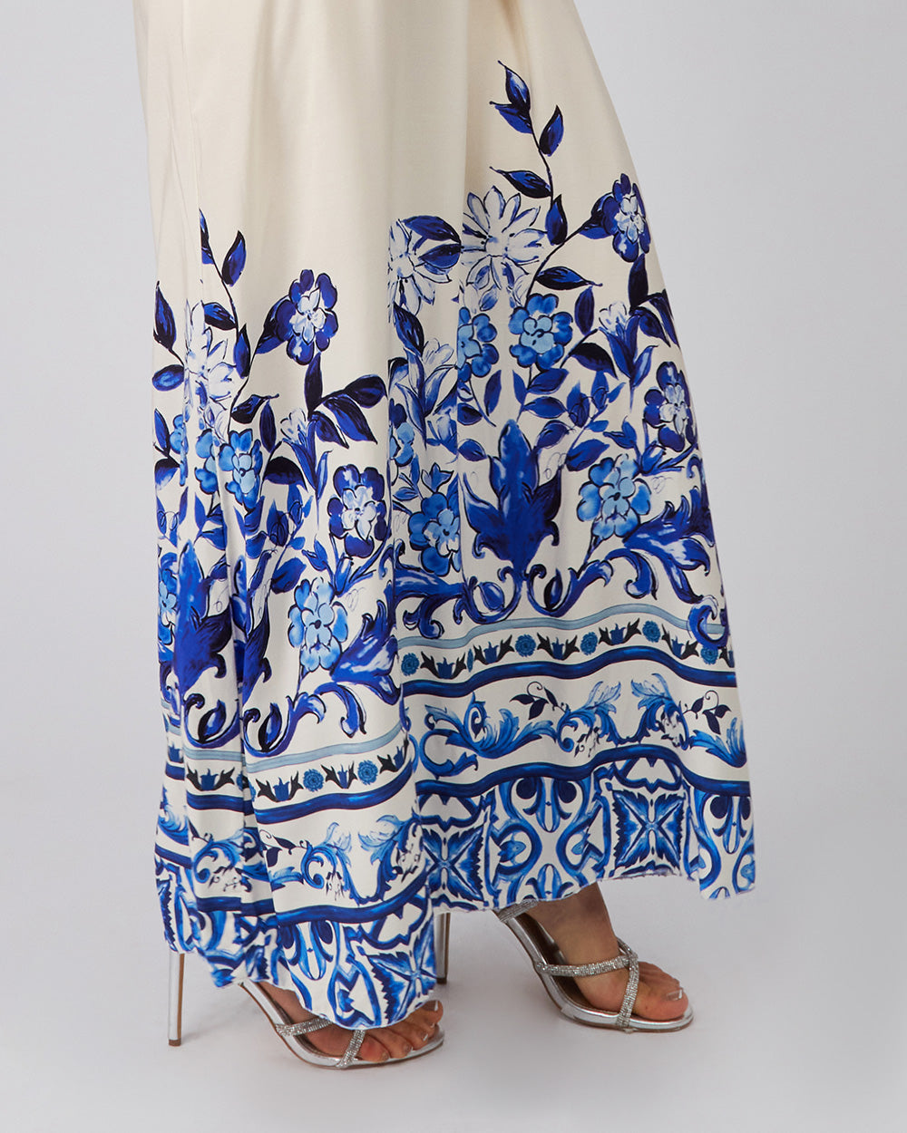 Cream Strappy Dress With Blue Flowers