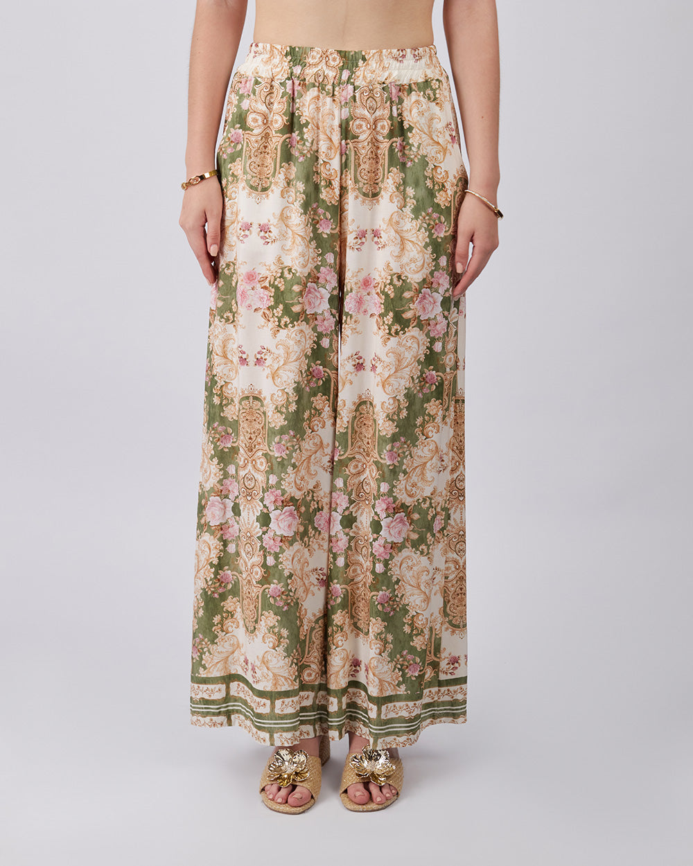 Green Pants With Green Flowers