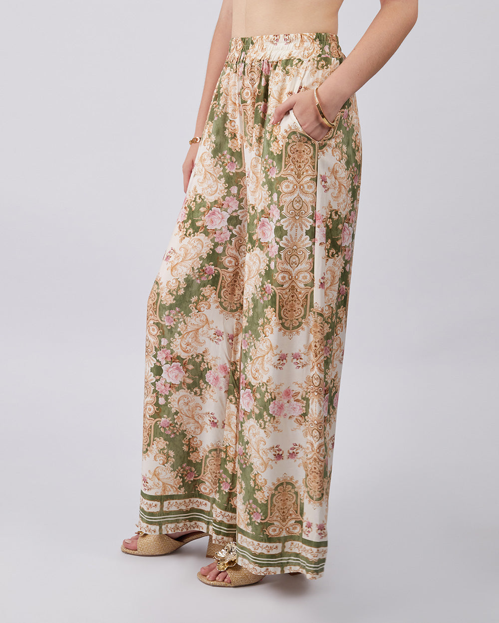 Green Pants With Green Flowers