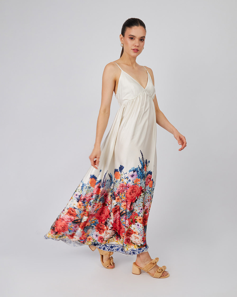 Cream Dress With Orange Flowers