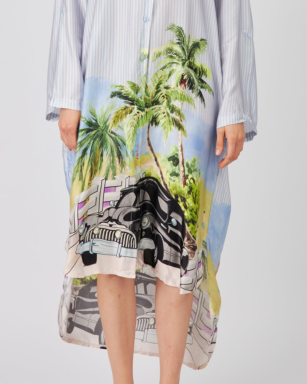 Light Blue Striped Shirt Dress